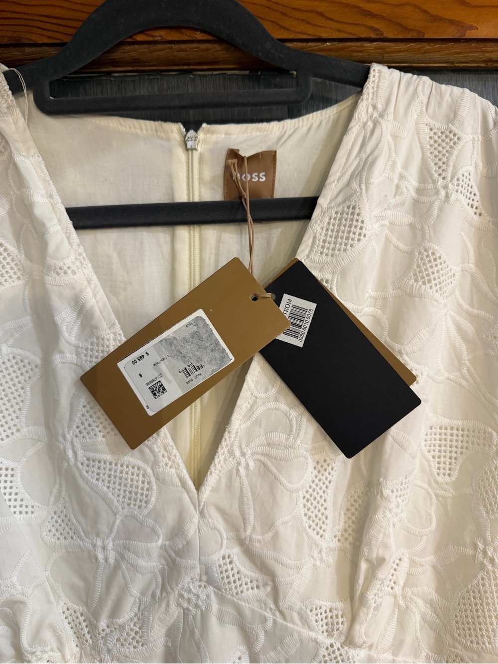 NWT BOSS Floral Lace Midi Dress Size 6 Luxury Designer Ivory Dress - Picture 3 of 7